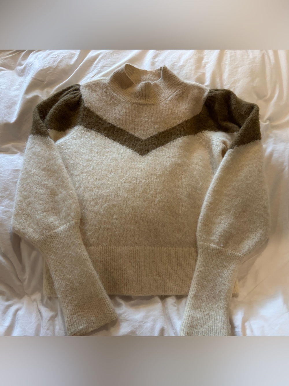 & Other Stories Colorblock Puff Sleeve Mockneck Sweater, Perfect for Cozy Winter